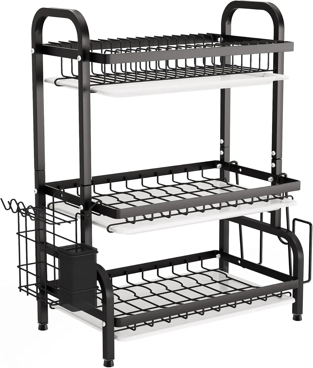 

Drying Rack, Metal 3-Tier Large Capacity Dish Rack with Utensil Holder, Cutting Board Holder, Drain Board Tray for Kitchen Count