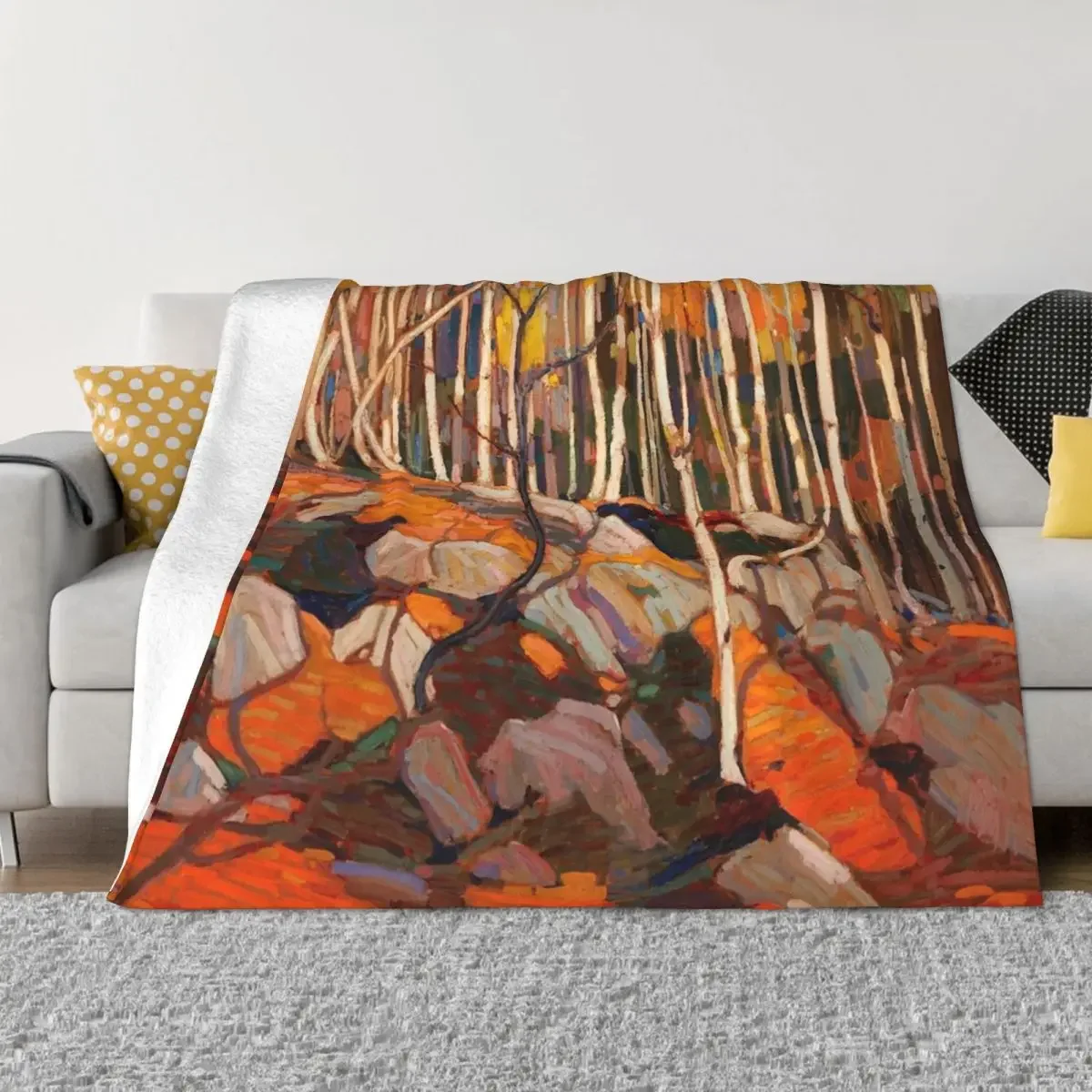 Tom Thomson - The Birch Grove, Autumn - 1915-16 Throw Blanket Retros Loose Plaid Blankets