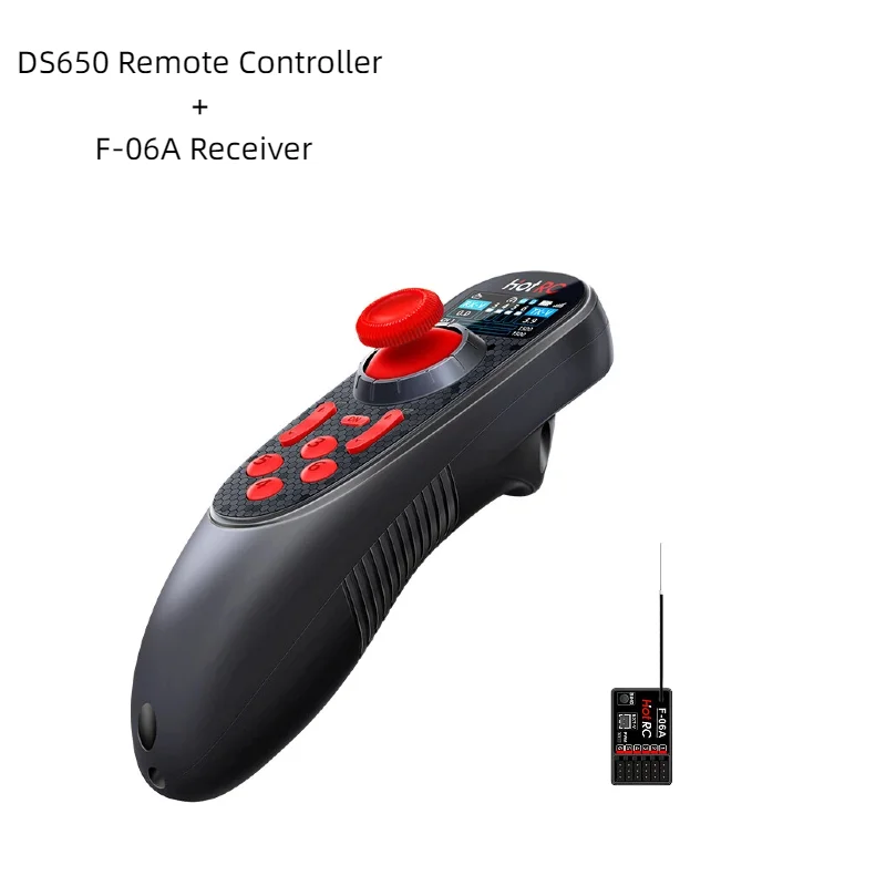 HOTRC DS-650 6CH 2.4GHz Radio System Transmitter Remote Compatible with F06A/F06AT/F01A/F01AT/SBUS-A  Receiver for RC Boat Car