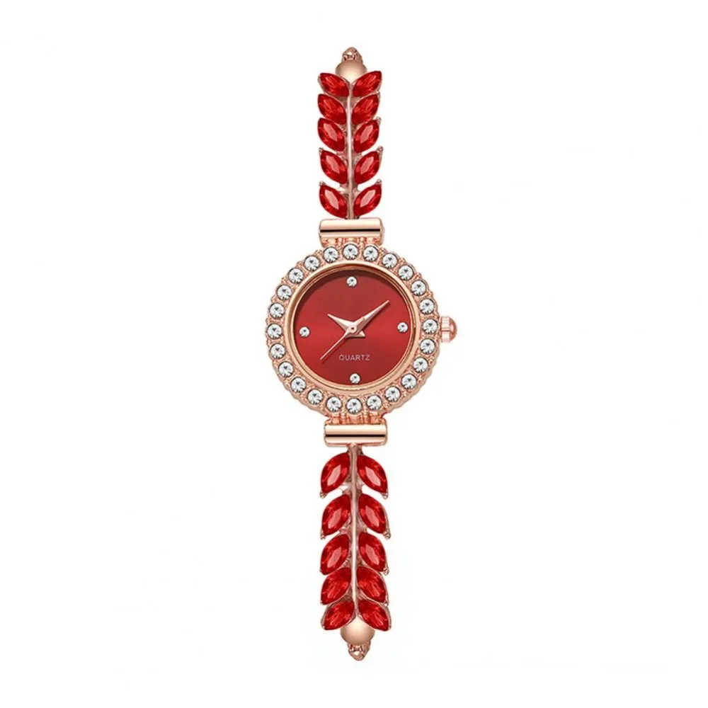 

Slim Strap Ladies Quartz Watch Round Dial Small Dial Women Quartz Watch Pull Adjustable Leaf Design Rhinestone Watch