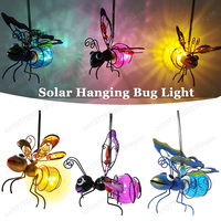 Solar Hanging Bug Light Flying Insect Fairy Lamp Garden Bug Light Iron Insect Statue Ornament Yard Balcony Porch Garden Decor