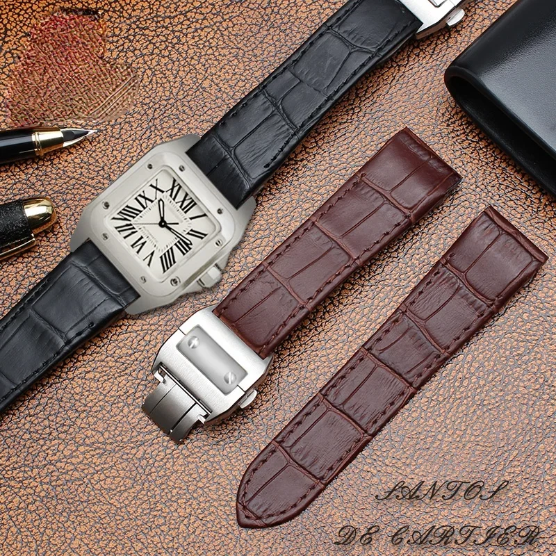 Genuine Leather Watch Strap for Cartier Santos100 Watch Band Waterproof Sweatproof Men\'s Women\'s Watch Band 20mm 23mm Wristband