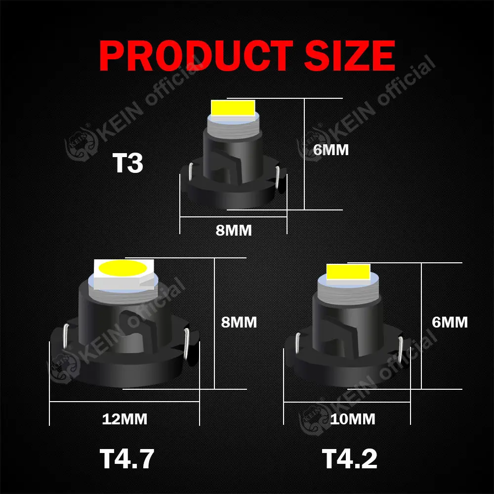 KEIN 10PCS T3 T4.2 T4.7 Car Led Neo Wedge Switch Radio Climate Control Bulb Instrument Dashboard Dash Indicator Lamp Panel Light