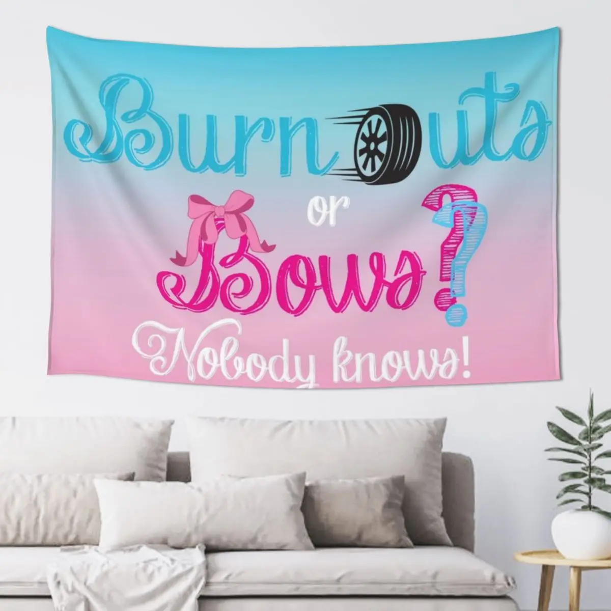 burnouts or bows gender reveal, party backdrop banner Tapestry House Decor Bed Room Decoration Tapestry