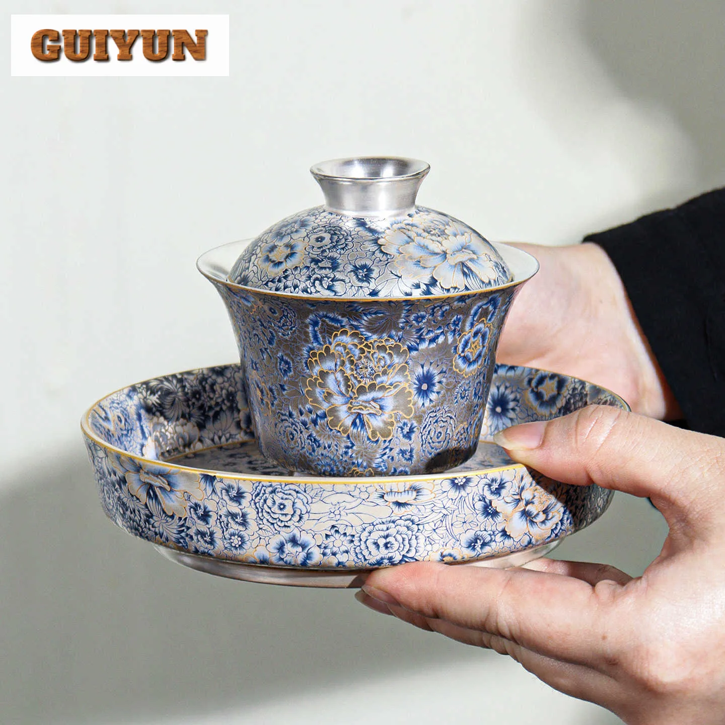 

150ml Handmade 999 Gilded Silver Ceramic Gaiwan Zen Tea Tureen Tea Bowl With Lid Kit Tea Maker Cover Bowl Teaset Drinkware Gift