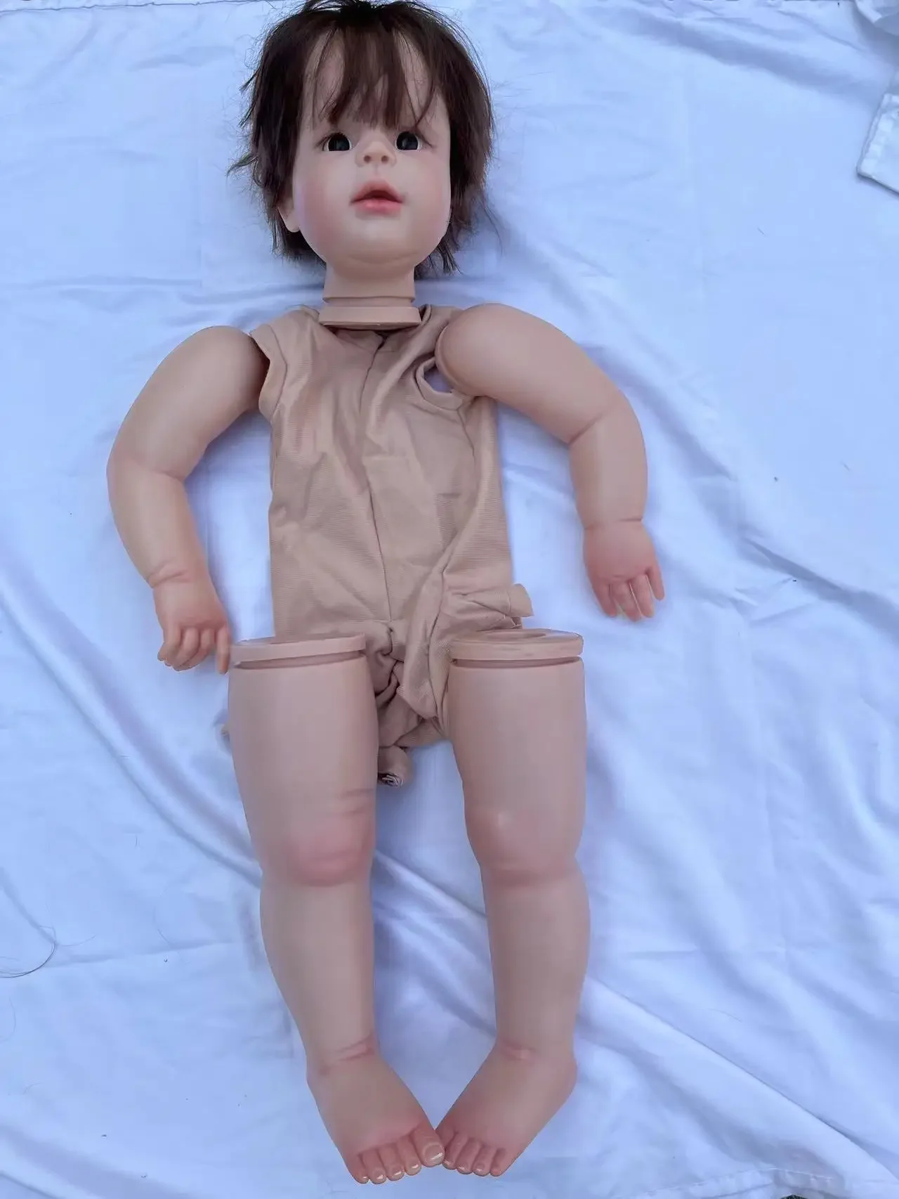 DLS Aangepaste Limited Supply 29 inch Reborn Baby Peggy Met Handgeworteld Bruin Haar Jongen versie Geschilderd Kit DIY Deel