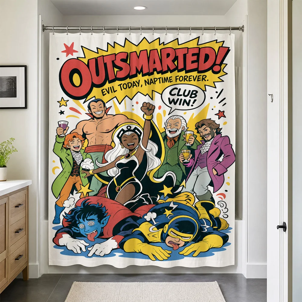 Waterproof Comic Book Shower Curtain Funny Pop Culture Bathroom Decor Art Novelty Shower Screen Cartoon Design for Modern Bathro