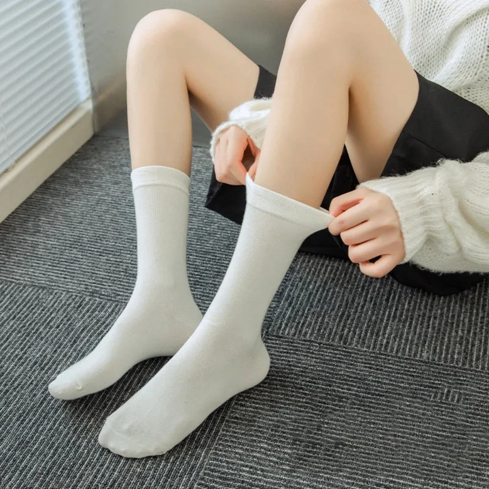 10 أزواج من الجوارب النسائية ذات الألوان النقية لمنتصف الساق، كاجوال، مناسبة لجميع المواسم، متعددة الاستخدامات، جوارب طويلة، بسيطة ومريحة