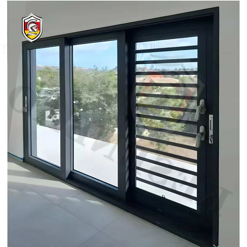 Modern Waterproof Aluminium Double Tempered Glass Sliding Doors Window with Louver and Thermal Insulation for Villa House