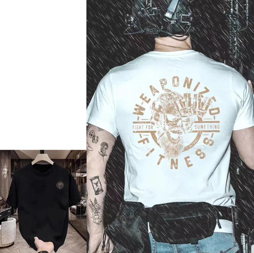 العصرية العلامة التجارية التكتيكية قصيرة الأكمام تي شيرت Y2K الرجال 2025 الصيف نمط جديد عسكري متحمس مطبوعة قطنية عالية الجودة القطن الخالص