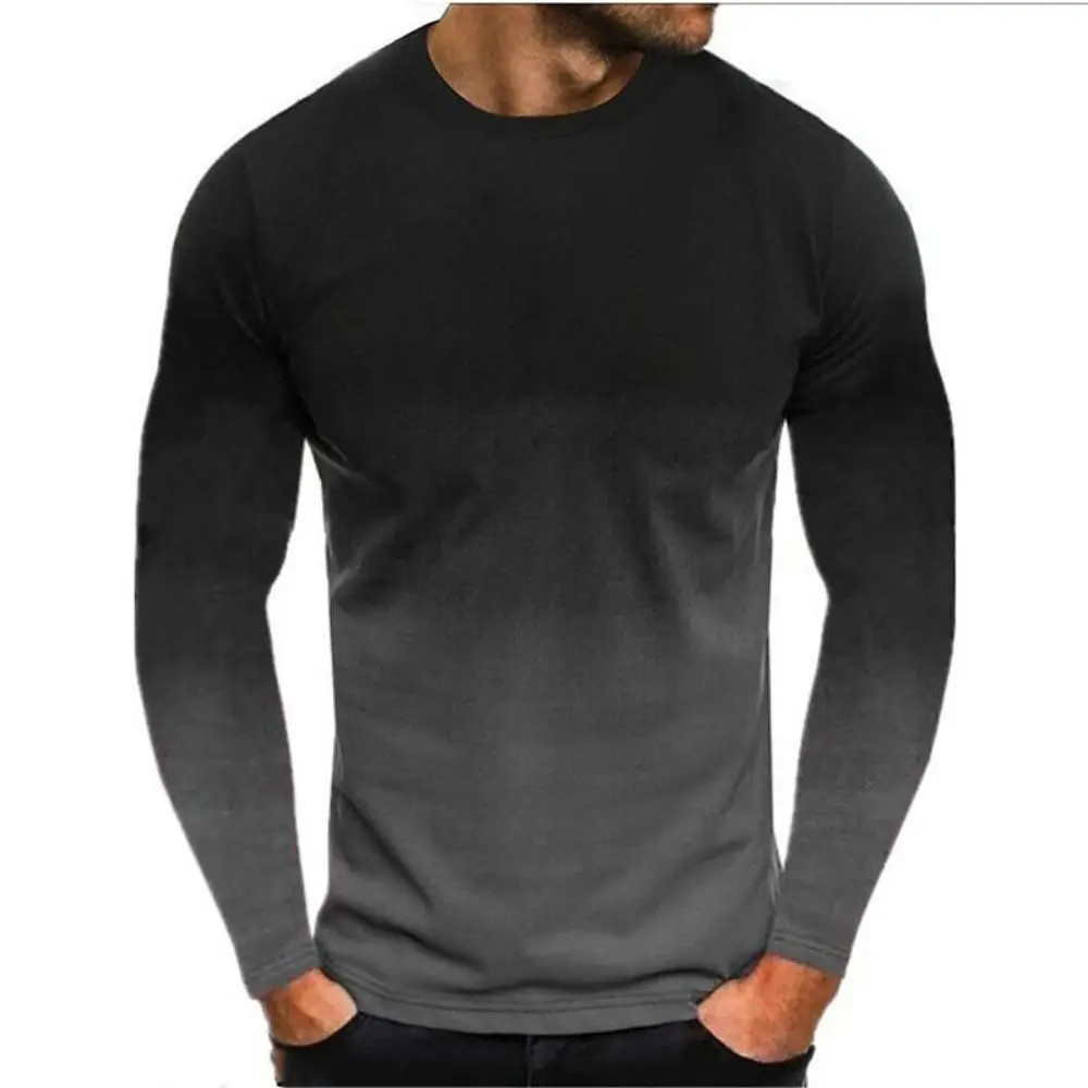 

Vintage Men's T-shirt 3D Gradient Print Long Sleeve Tops Cotton Casual Street Fashion T Shirt Oversized Tee Shirt Men Clothing