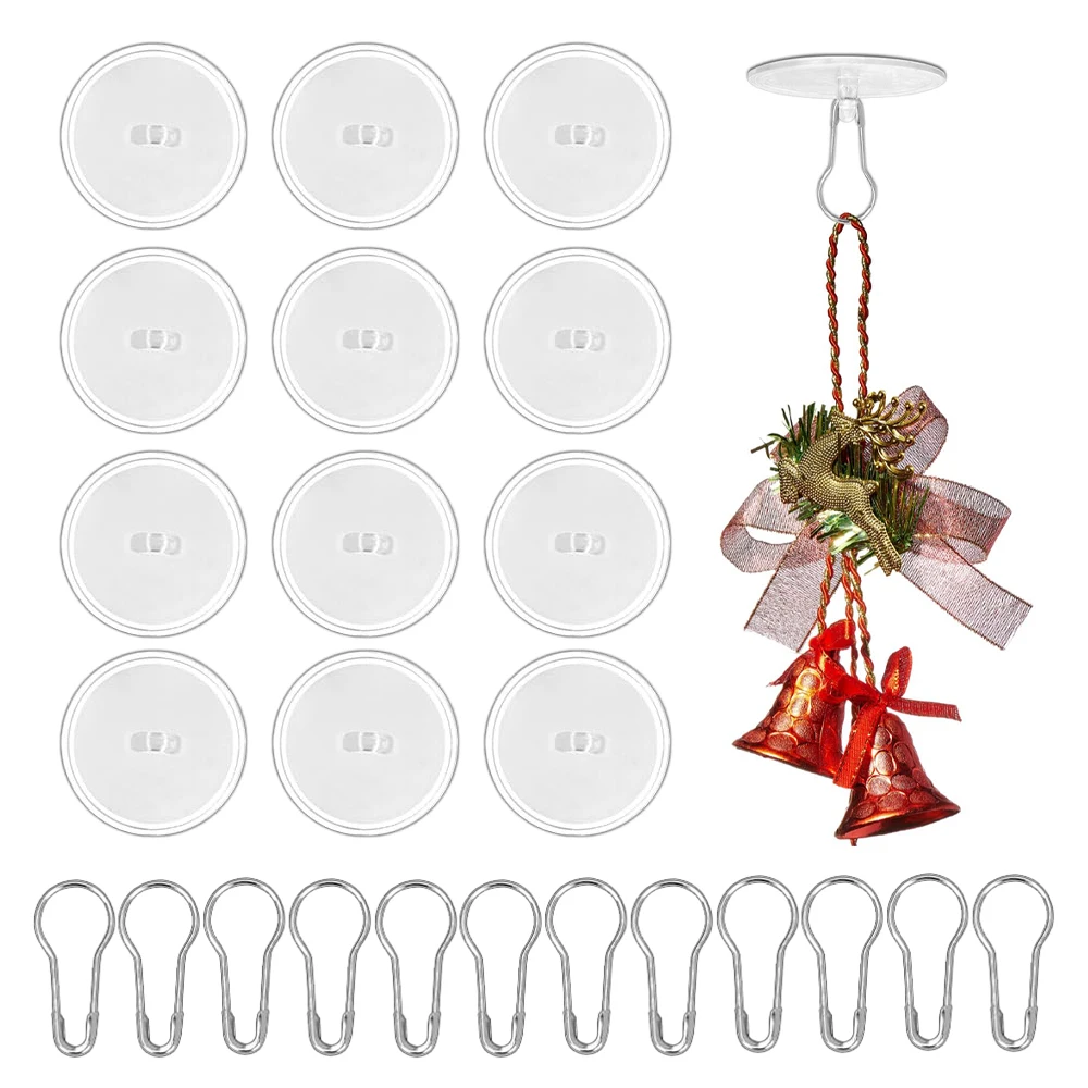 100pcs Christmas Hanging Ornaments Sticky Ceiling Hooks Transparent Self Adhesive Wall Hooks Bell Lights Accessories Mini