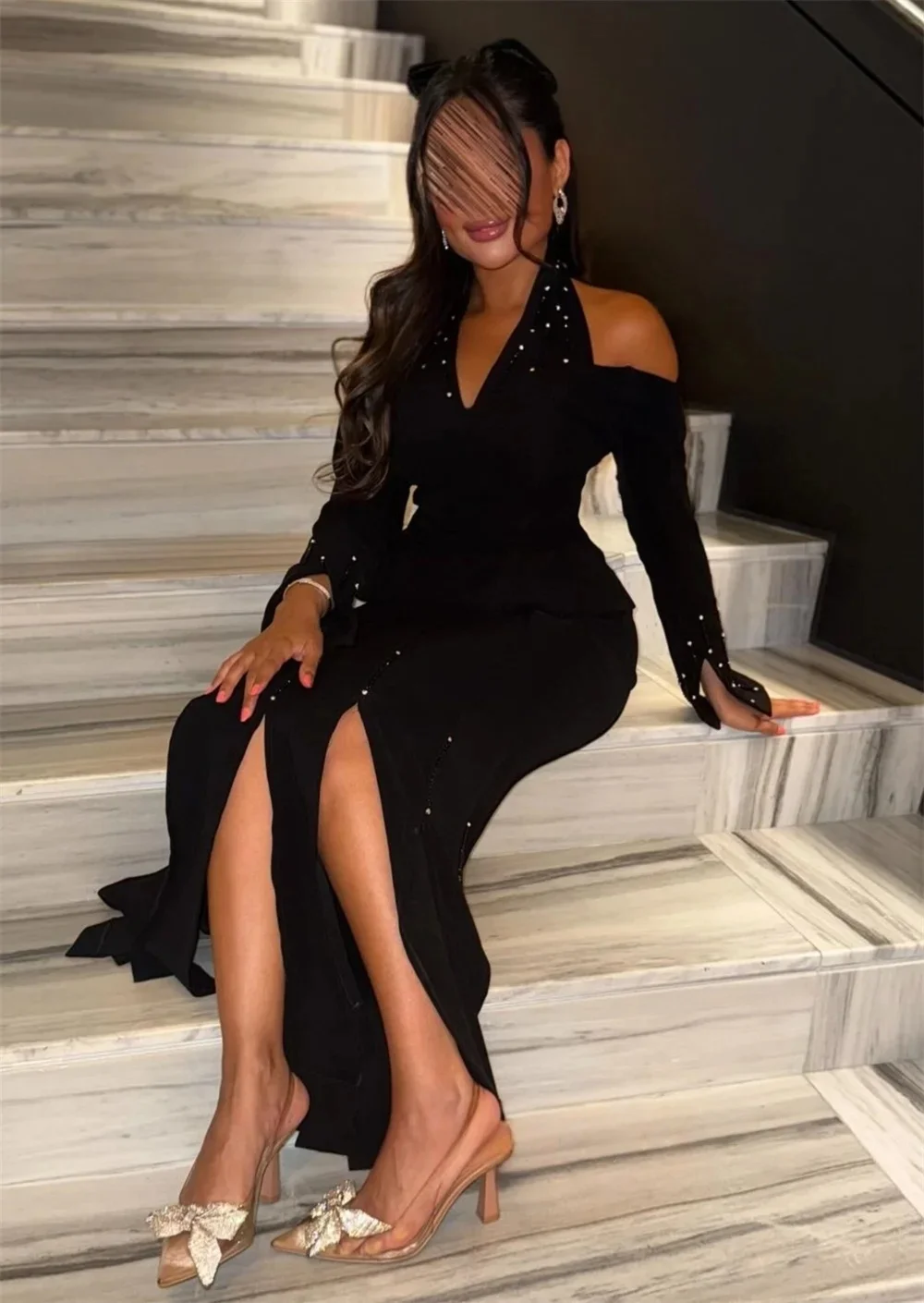 فساتين سهرة سوداء مطرزة بأكمام طويلة مناسبة مخصصة فساتين سهرة للجنسين جيرسي ريترو دبي السعودية العربية للحفلات الراقصة حسب الطلب #2