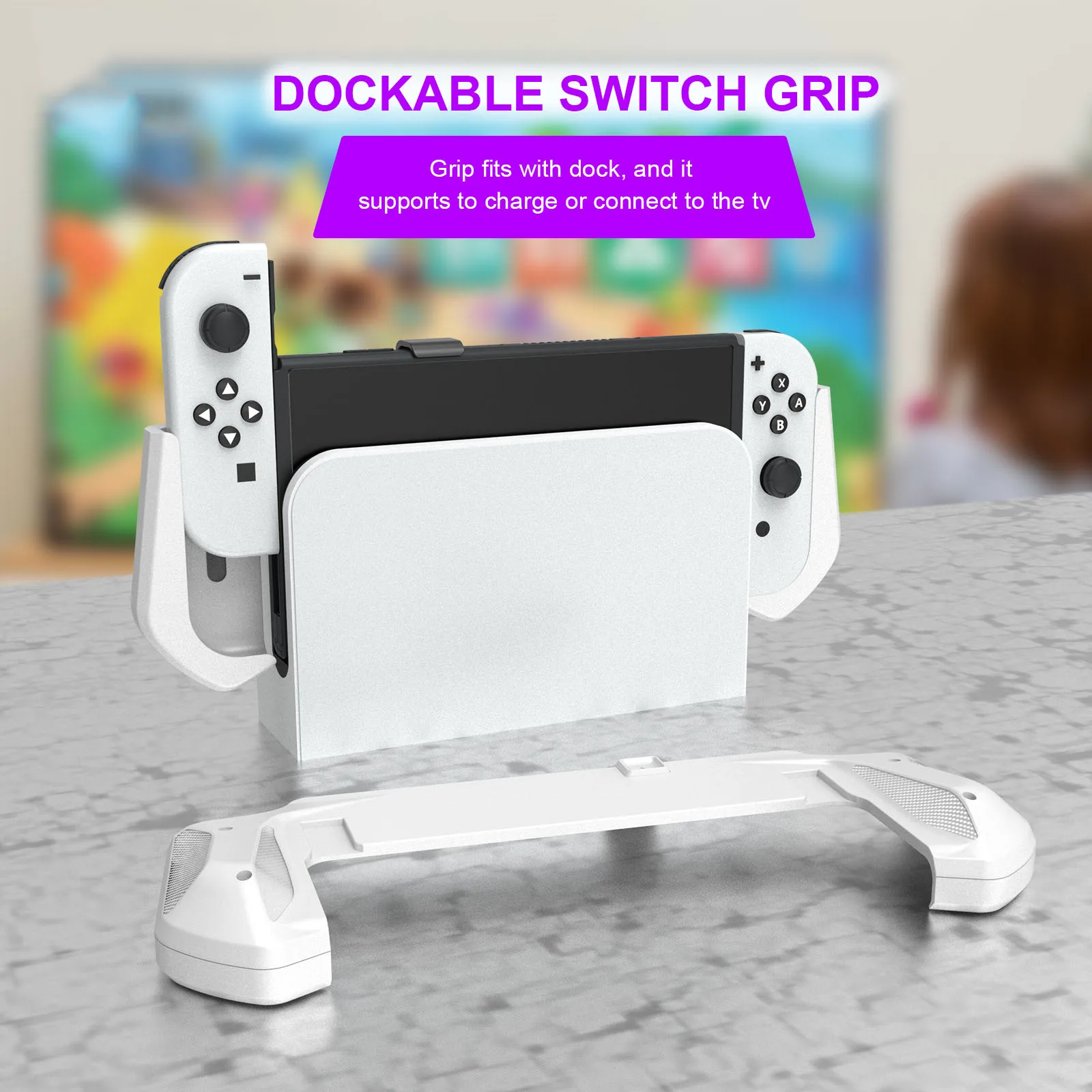 Integrated Protection Handle grip for Switch OLED Pluggable Base Protective Case Ergonomic Design Comfortable Handle Accessories