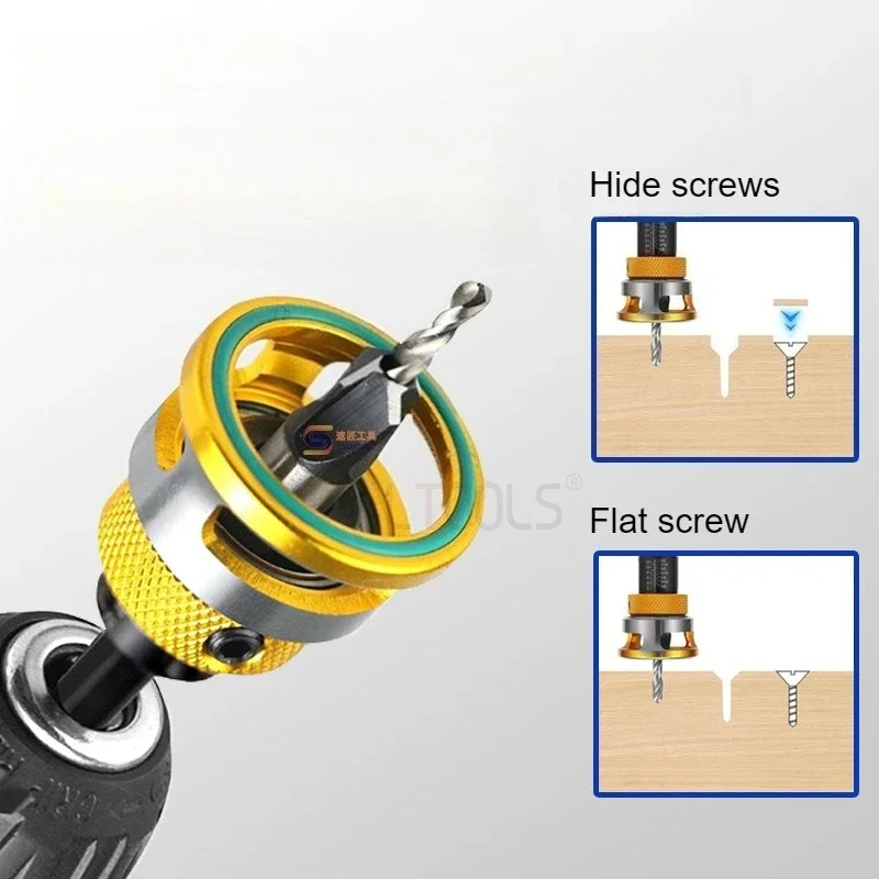 DMH-Limit Four Blade Countersunk Hole Drill Concealed Screw Countersunk Head Adjustable Depth Carbon Steel Drill Bit Woodwork To