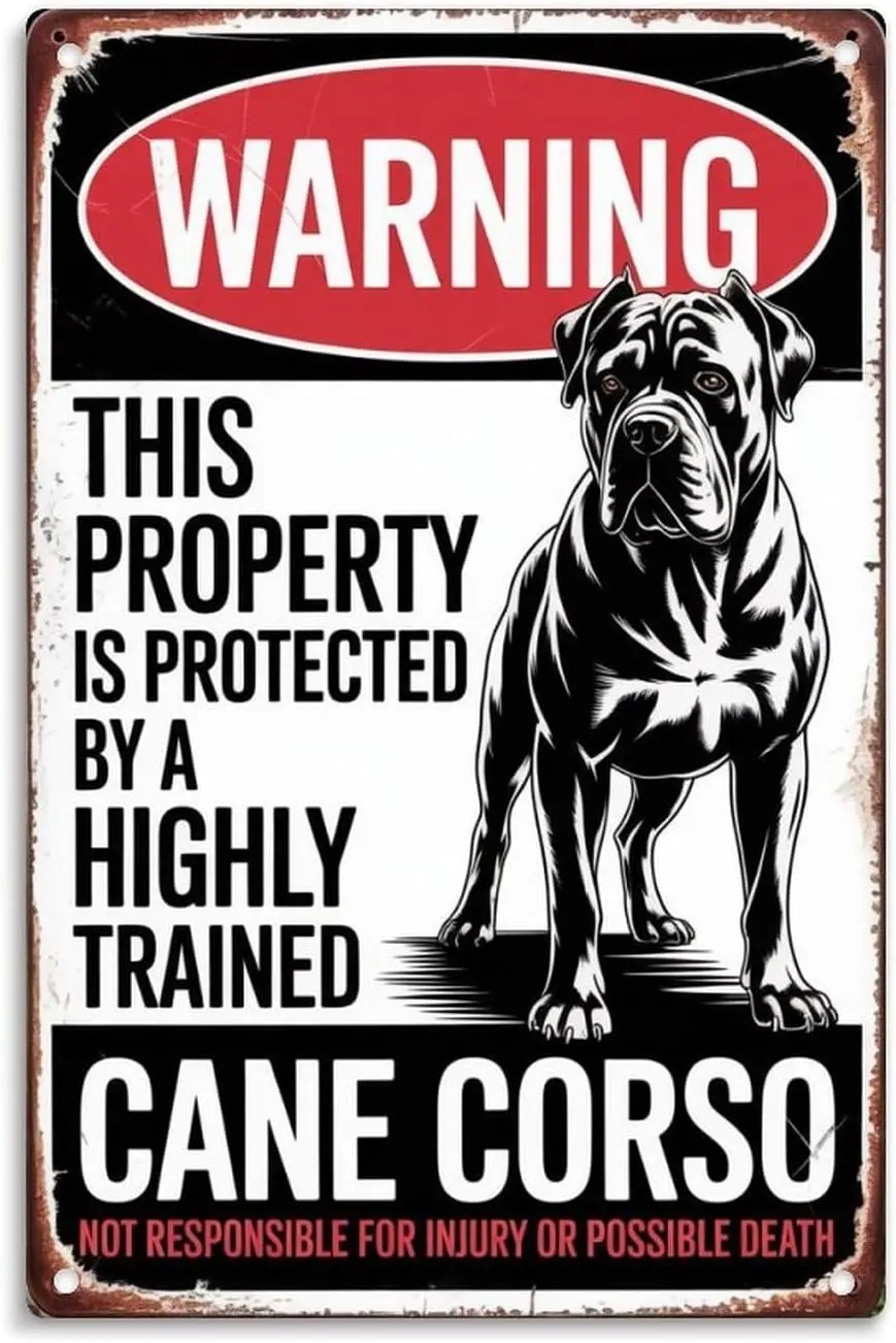 علامة قصدير معدنية تحذيرية للكلاب على شكل قصب عتيق، ديكور حائط باللونين الأبيض والأسود لبار المطبخ المنزلي، 8 × 12 بوصة #1
