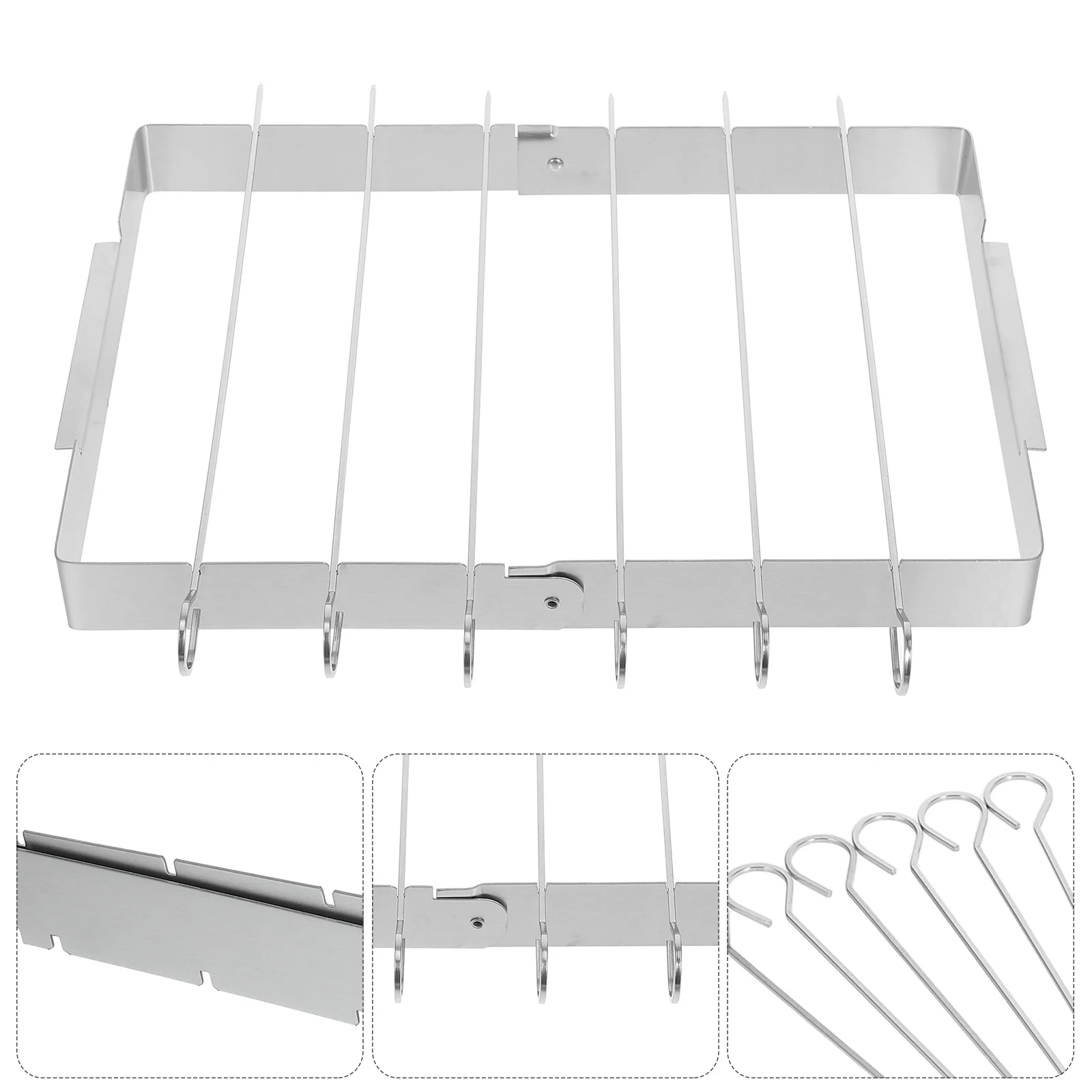

2 Set Grill Stainless Steel Skewers for Grilling Metal Bbq Barbecue Hanging Rack Silver Kabob