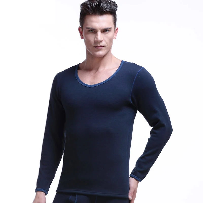 

Men's Thickened Fleece-Lined Thermal V-Neck Tight-Fitting Cotton Sweater Single Piece Youth Warm Long-Sleeve Top