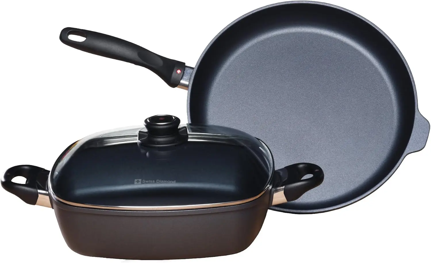 

Swiss Diamond 3 Piece Set: Fry Pan and Square Casserole HD Nonstick Diamond Coated Aluminum Fry Pan and Square Casserole, Includ