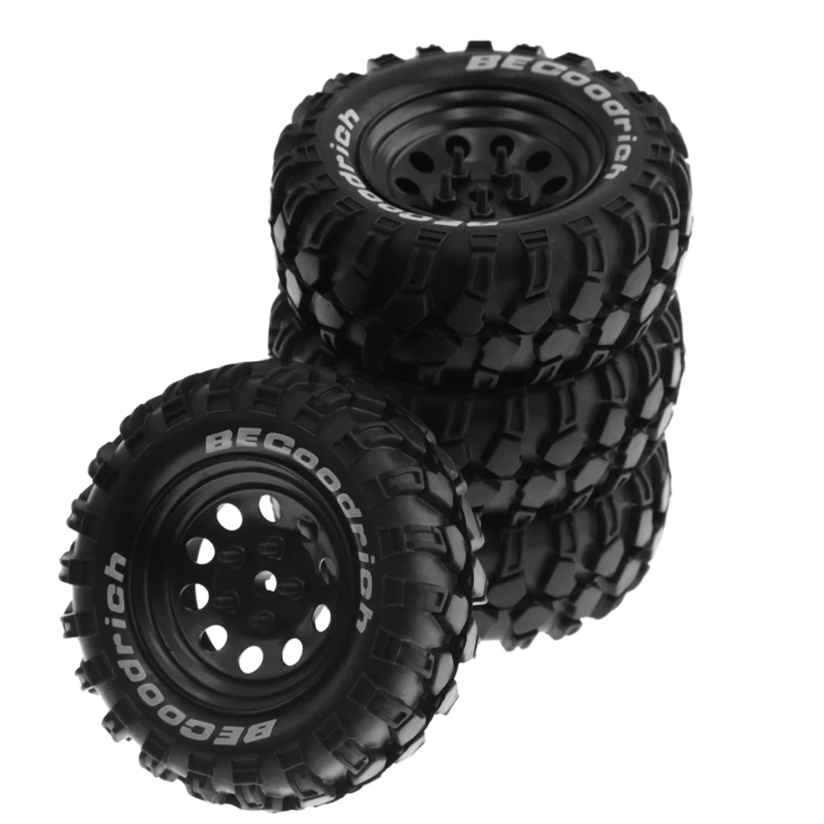 AM-4 Buah Set Ban Karet Pelek Roda Beadlock 1.9 Inci Logam 93Mm untuk Mobil Perayap RC 1/10, Adaptor Berlubang, HITAM