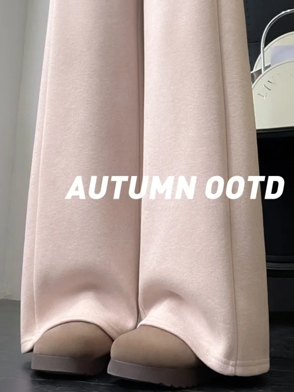 

Розовые широкие брюки с Минни, женские зимние новые маленькие размеры с высокой талией, прямые повседневные драпированные шерстяные брюки с рисовой лапшой