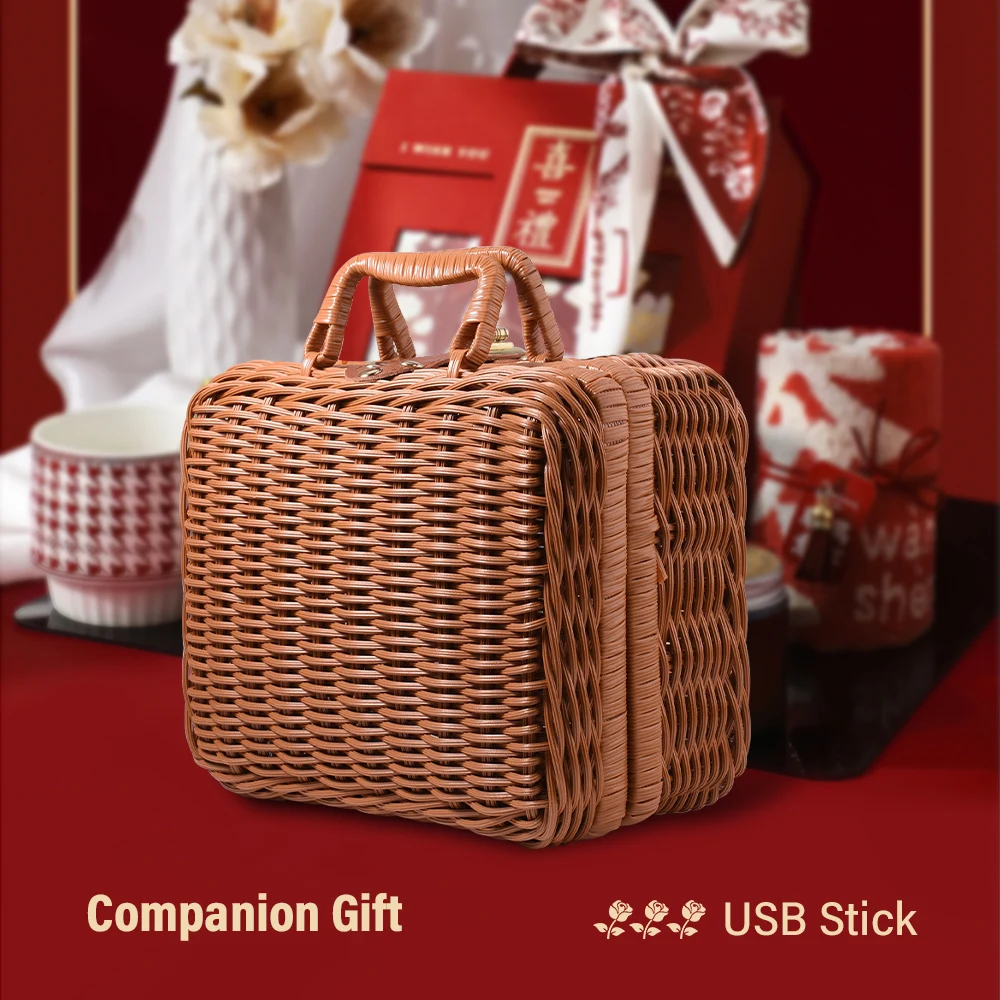 Companion Gift Box USB Flash Drive 128GB Handmade Rattan Woven Suitcase Pen Drive 64GB Picnic Basket Pendrive Retro Storage Box