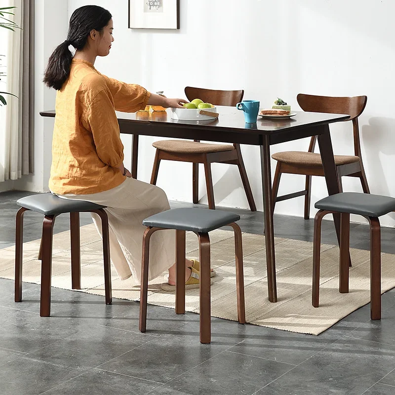 Solid Wood Dining Stool Soft Bag Stool Simple Chair Home Furniture Living Room Can Be Stacked