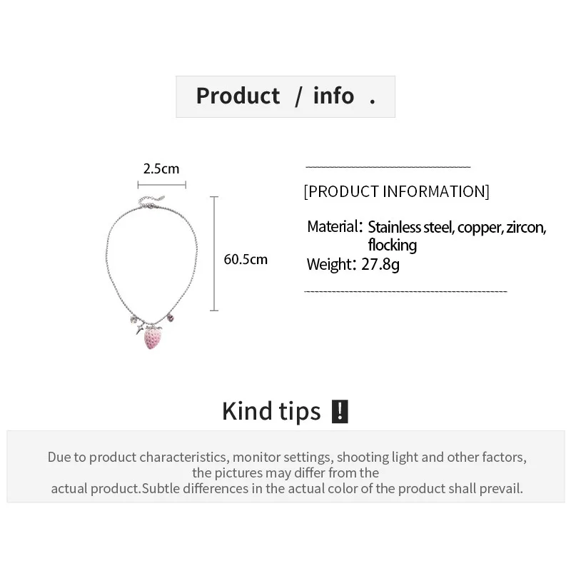 Chic Flocked Pendants Strawberry Sweater Necklace Women Heart Star Charms Sweet Unique Fashion Jewelry Daily Party Dates Looks