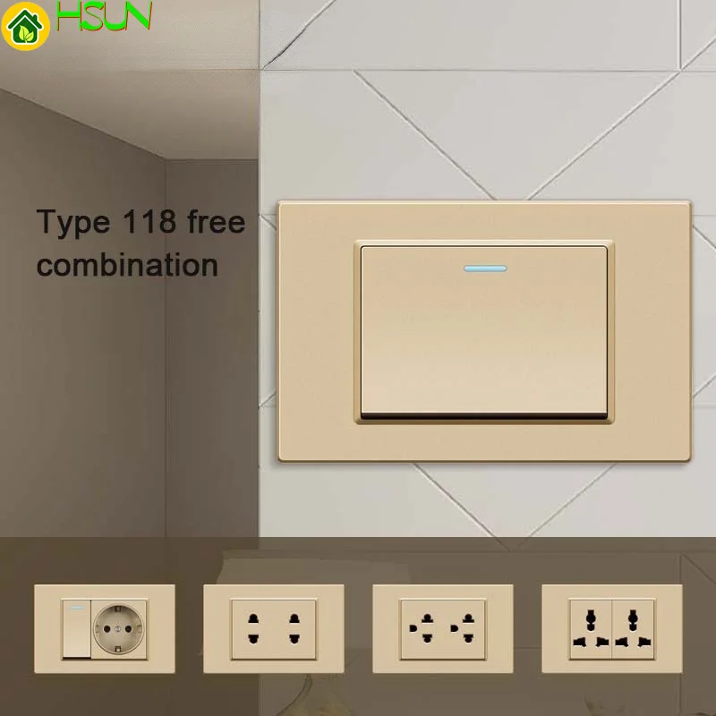 

118 plastic frosted gold 13A socket international general socket 1 2 3 gang 2 way TV US AU Brazil Mexico standard switch