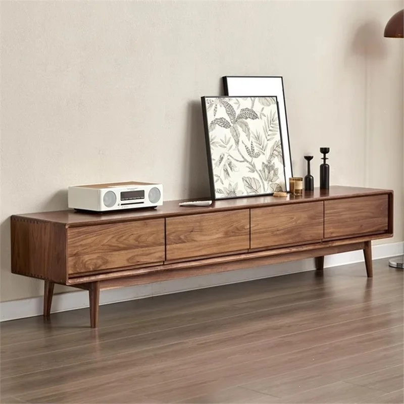 Multifunctional storage, TV cabinet, simple all-solid wood movable living room floor cabinet