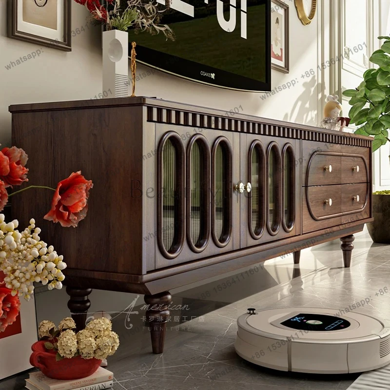 luxury retro pure solid wood coffee table TV cabinet combination living room full set of furniture