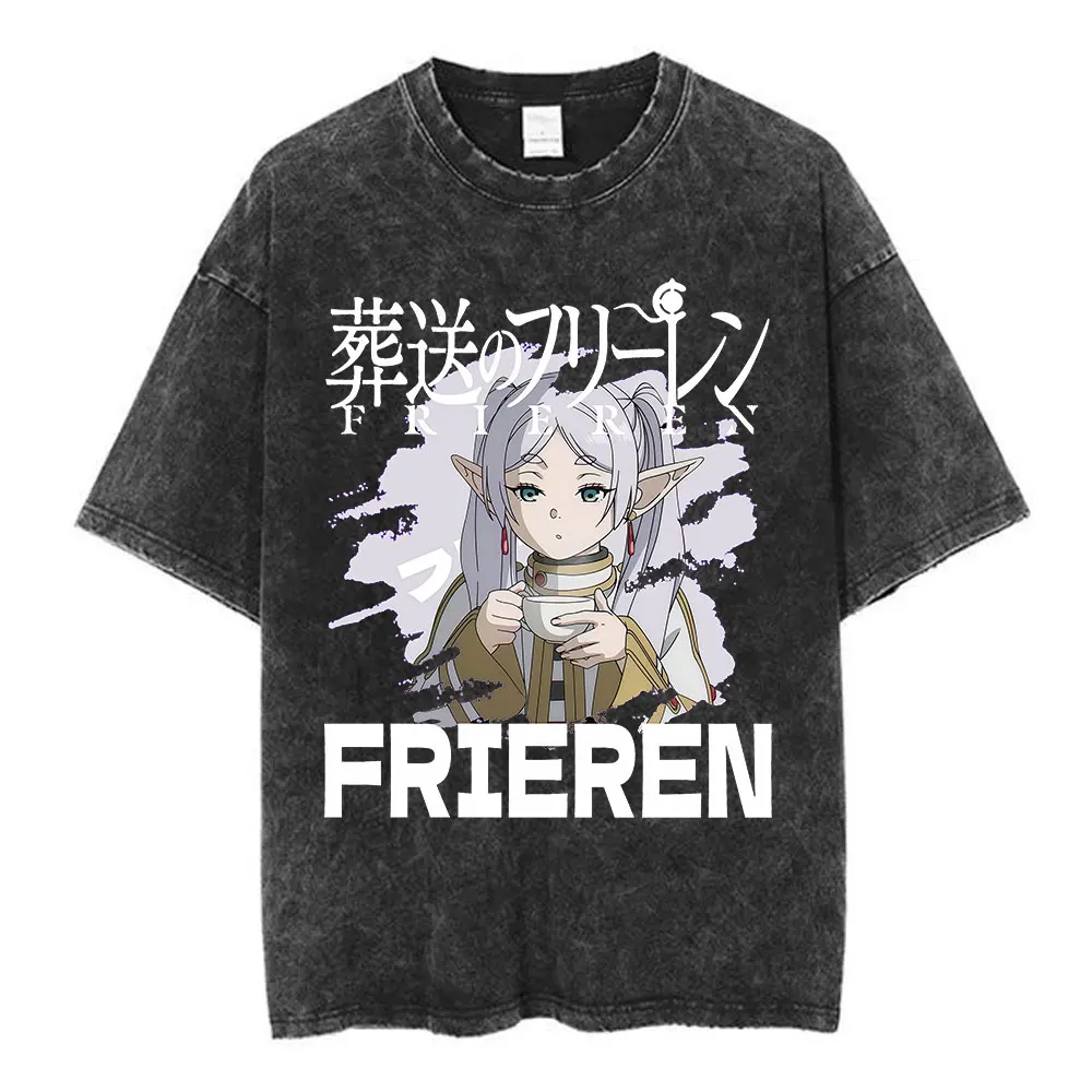 Vintage Frieren Beyond Journey's End Anime Casual Style Damen T-Shirt Unisex Tee Top Herren Baumwoll-Kurzarm-Shirt gewaschen – Detail 27