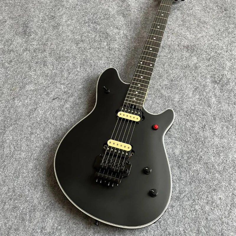 6 String Electric Guitar Matte Black White Binding Double Lock Tremolo System Red Kill Switch Heavy Metal Stage Free Shipping