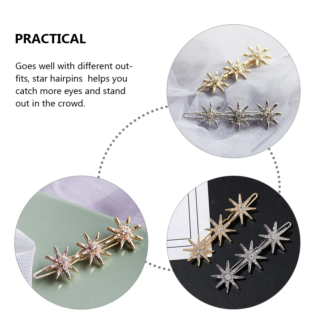 

4pcs Star Hair Clips Alloy Decorative Hairpins Small Barrettes for Women Rhinestone Golden Headgear Styling Sectioning Hair