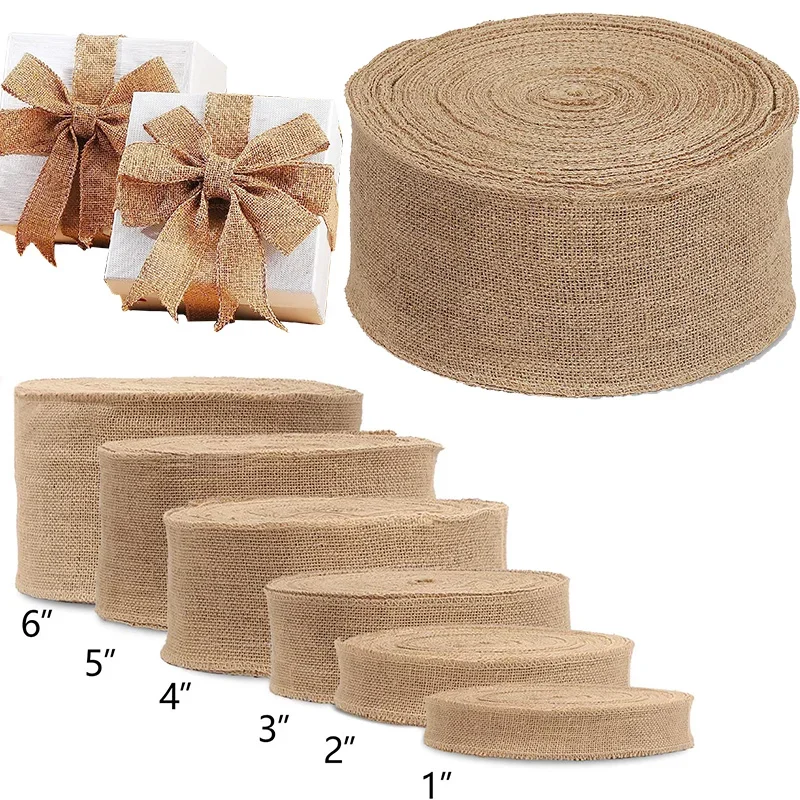 1M Burlap Ribbon Natural Jute Fabric Ribbon Crafts Ribbon Christmas Wedding Gift Burlap Fabric 25/30/35/40/50/60/70/80/100/150mm