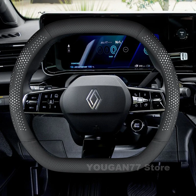 Car Leather Steering Wheel Cover For Renault 5 E-Tech Austral Rafale 2023-2025 Double D-type Auto Steering Wheel Accessories