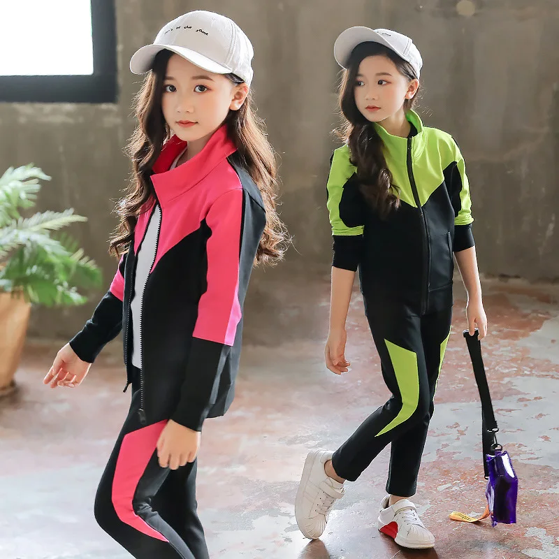 2024 New Spring Autumn Teen Girls Clothing Sets Fashion Zipper Sweatshirt + Pants 2Pcs Outfits Kids Tracksuit 4 6 8 10 12 Years