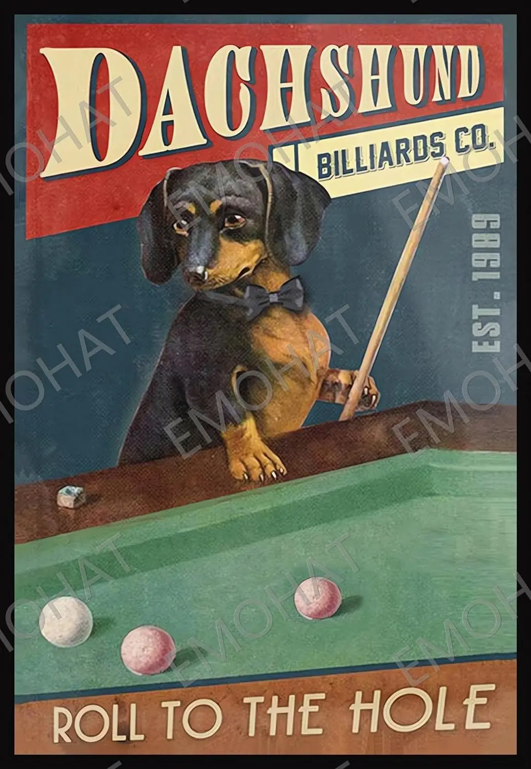 Metal Vintage Dachshund Dog Billiards Company Roll to The Hole Tin Sign Decoration Art For Home Kitchen Bathroom Home Bar R sign
