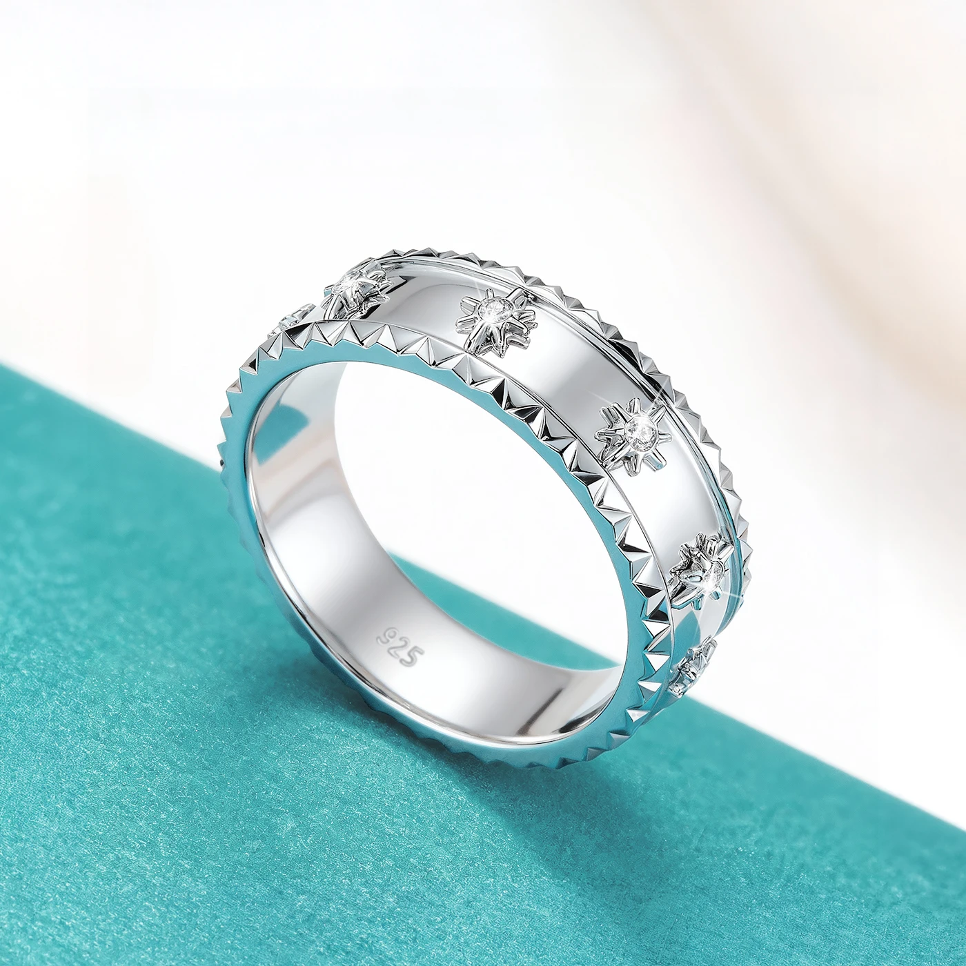 

925 Sterling Silver Moissanite Wide Ring for Couples Wedding Bands Rings Promise Engagement Setted Star Jewelry