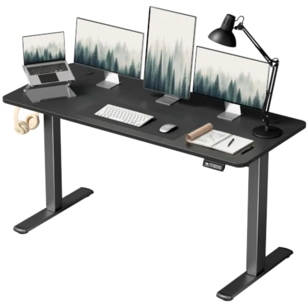 55 Inches Electric Height Adjustable Standing Desk Home Office Desk | Large Sit Stand Up Computer Desk Memory Preset