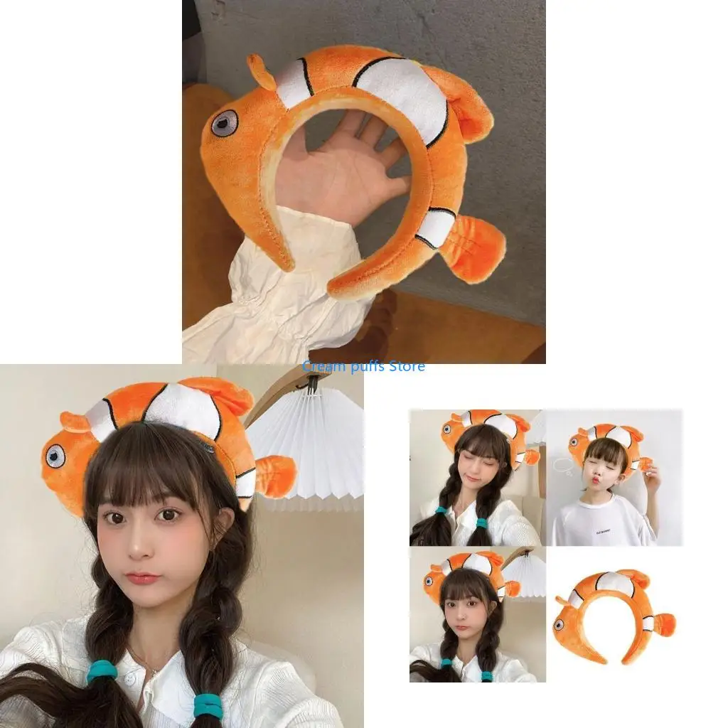 

50LE Children Cartoon Headband Stuffed Clownfish Hair Hoop Adult Plush Headpiece Hairband Party Cosplay Costume Props