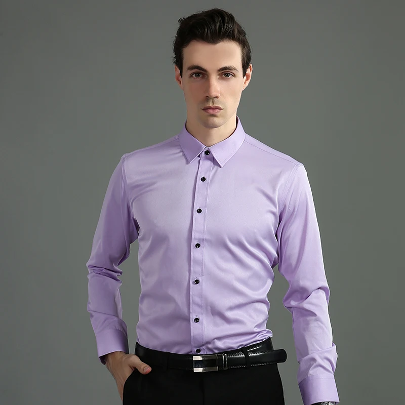 Camisa de manga larga para hombre, camisa suave y cómoda, transpirable, ajustada, para negocios sociales, a la moda, color negro, blanco, Azul,