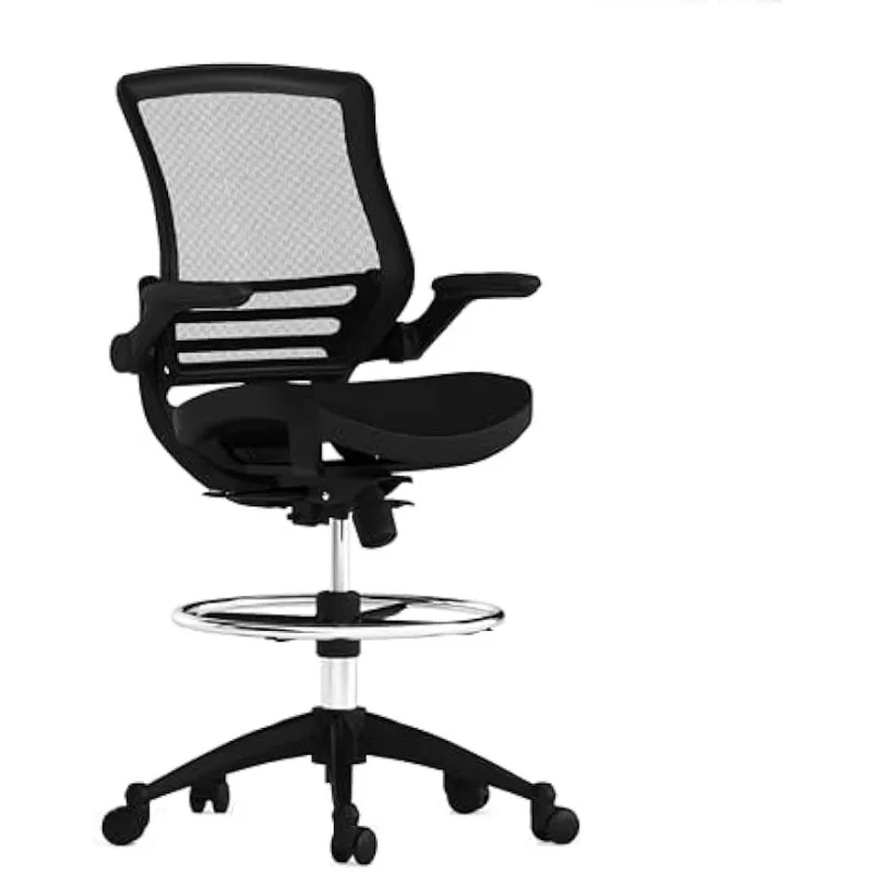 Waylon Mid-Back Swivel Office Chair with Adjustable Foot Ring and Seat Height, Ergonomic Executive Chair with Armrests, Black