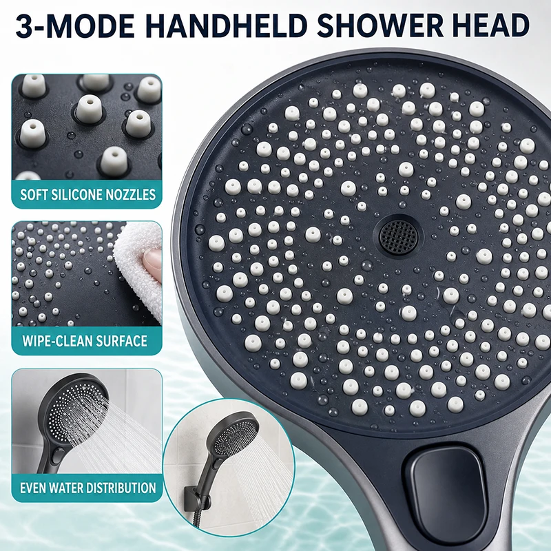 G1/2 Universal Large Face Shower Head 3-Speed High Pressure Boost Shower Sprayer Portable Replacement Bathroom  Accessories