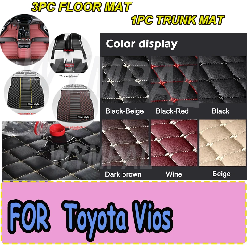 

LUXURY Car Mats For Toyota Vios Belta Yaris Sedan Limo XP90 2008~2012 Auto Carpet Rugs Leather Mat Waterproof Floor Pad