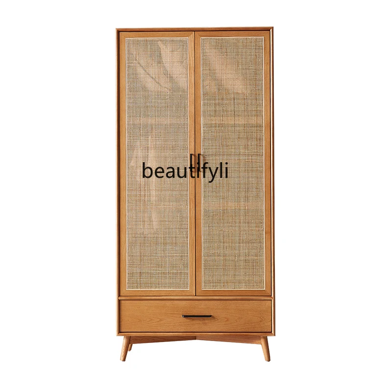 

Rattan Wardrobe Bed & Breakfast Double Door Nordic Solid Wood Wardrobe Japanese Bedroom Storage Wardrobe Furniture