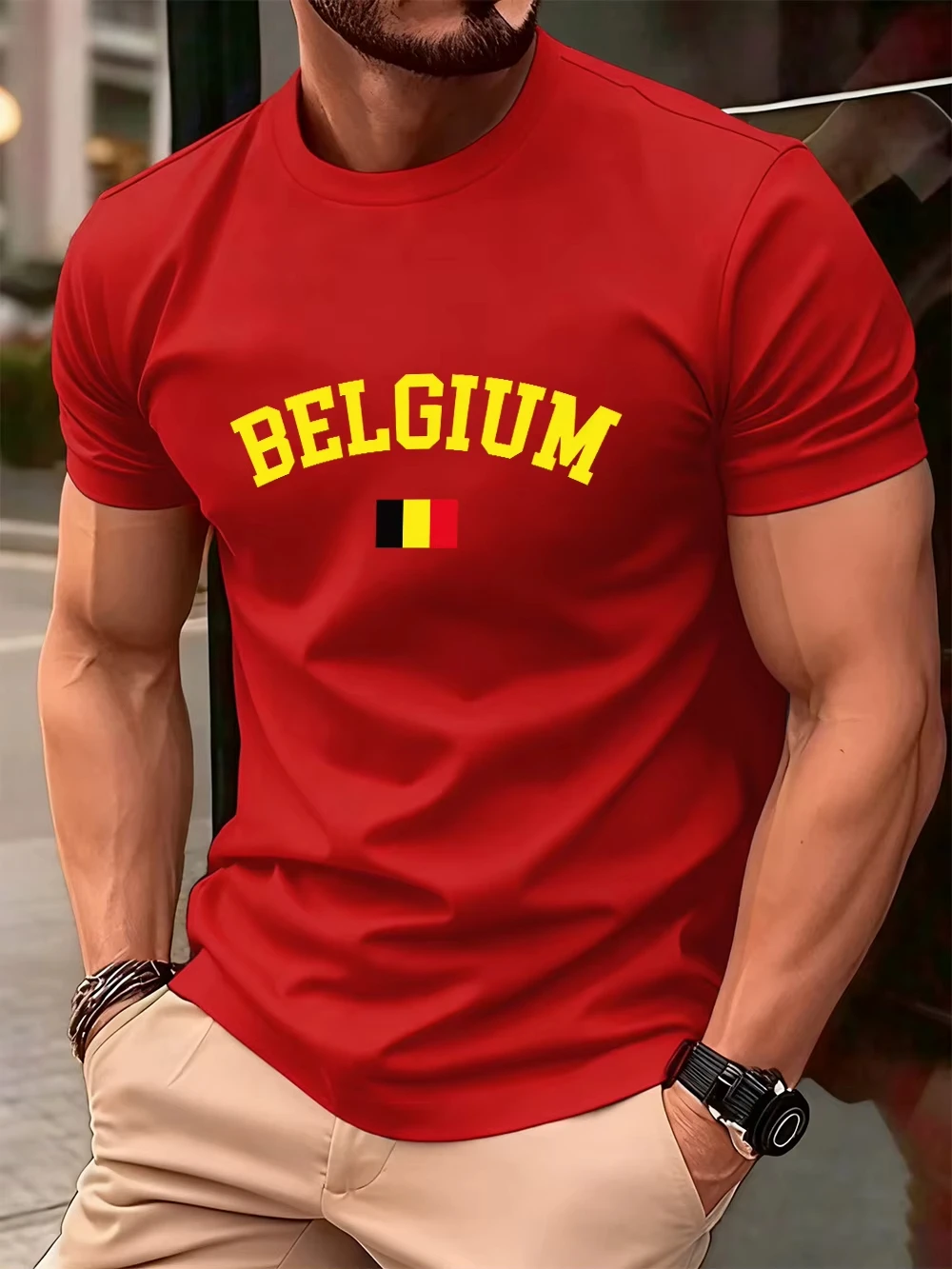 2026 New Belgium Flag Print T-shirt For Men Summer Outdoor Short Sleeve Tees Casual Male Clothes Streetwear Oversized Tops