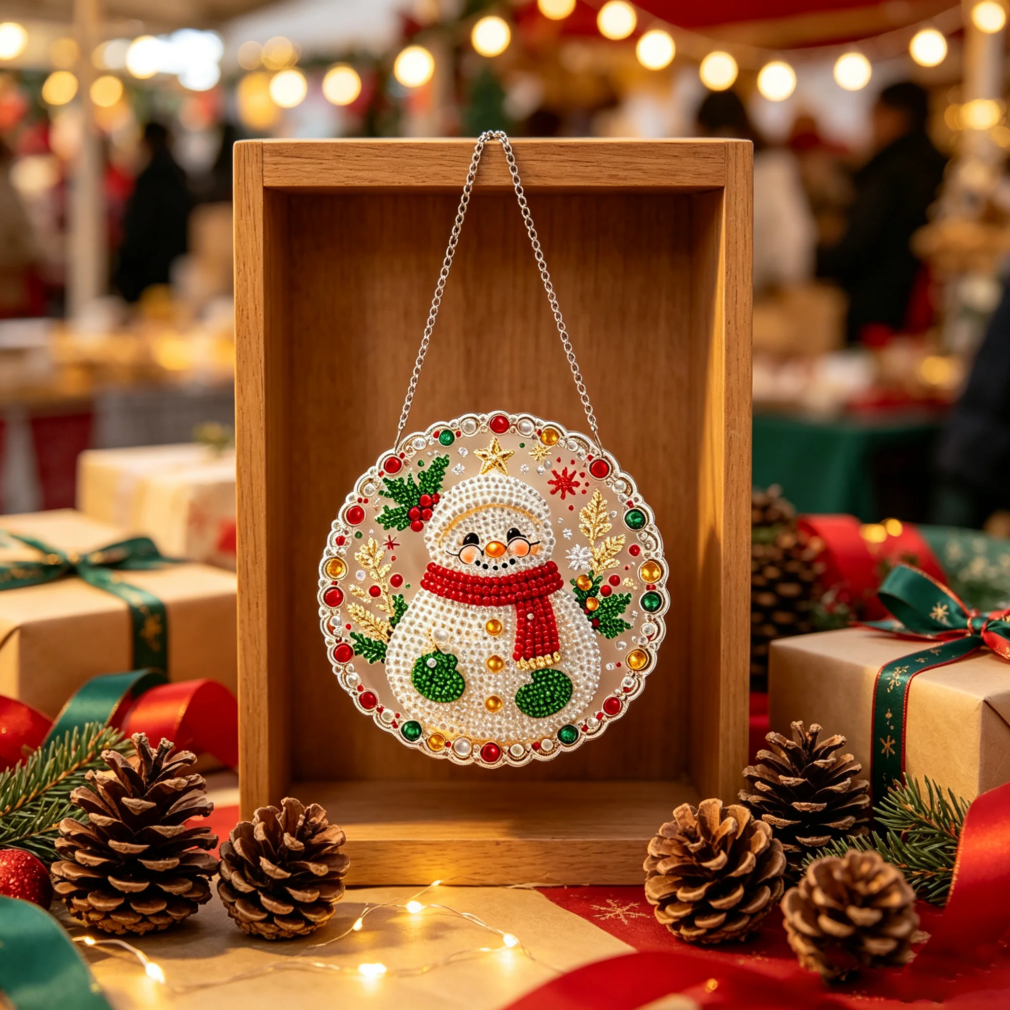 DIY Weihnachts-Perlen-Diamant-Malerei-Anhänger, runde Acrylplatte, 2D flache Perlen-Bastelarbeiten, Feiertags-Fenster- und Wanddekoration – Detail 7