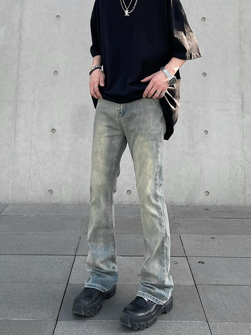 

American High Street Weathered Mud Dye Slim Fit Straight Leg Jeans Men's CleanFit Pants Casual Wear Youth Trend Jeans
