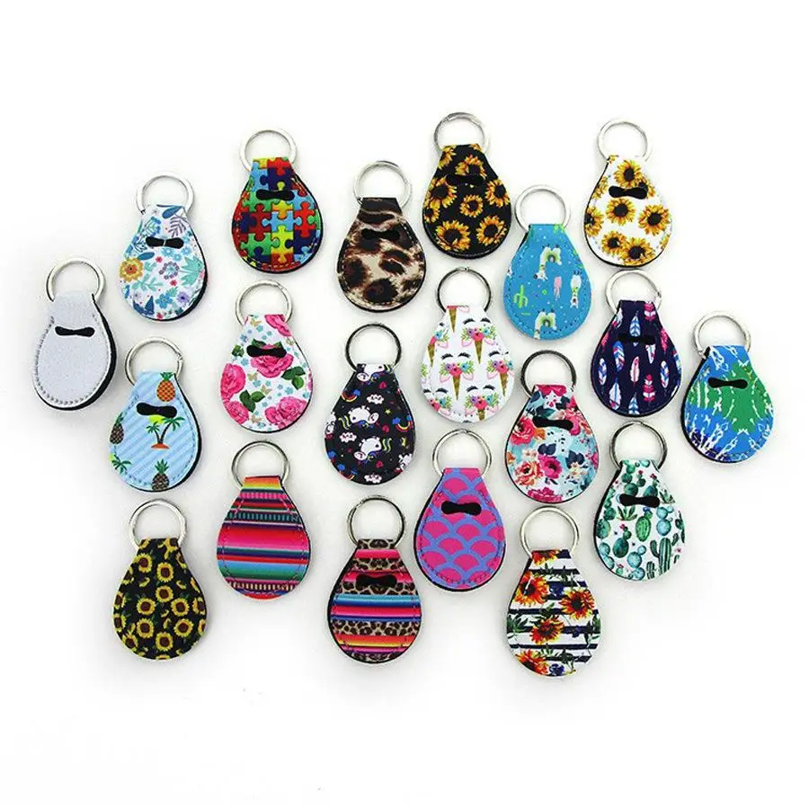 1000pcs Coin Holder Printed Neoprene Chapstick Keychain Holder mix 14 colors Party Holiday Gifts